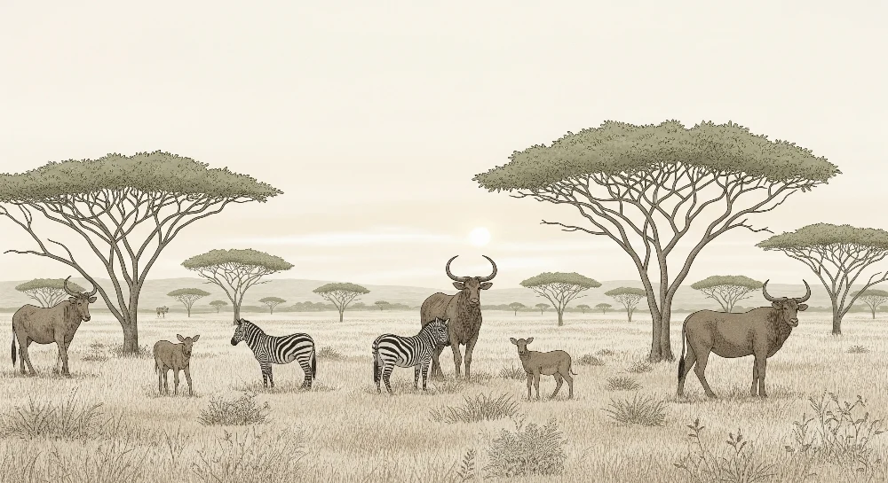 Lastenhuoneen tapetti | Villieläimet Afrikassa seebroilla ja antilooppeilla