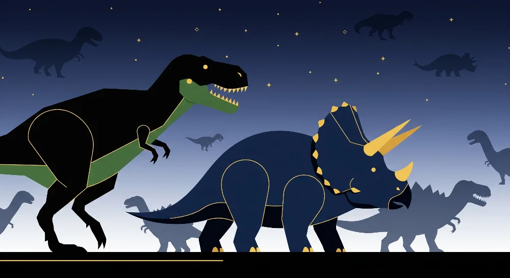 Lastenhuoneen tapetti | Värikkäät dinosaurukset tähtitaivaan alla