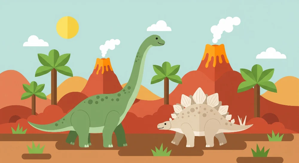 Lastenhuoneen tapetti | Värikkäät dinosaurukset ja tulivuoret