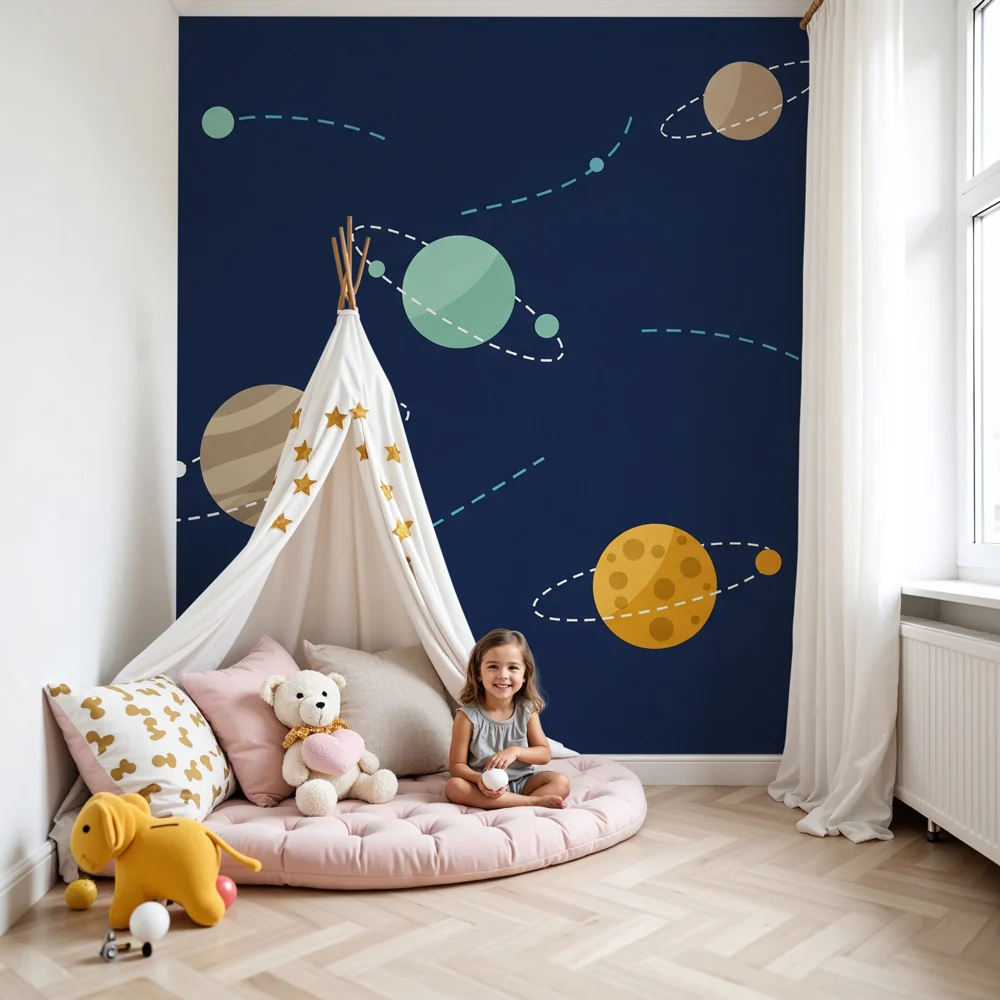 Lastenhuoneen tapetti | Värikkäät planeetat astralisessa universumissa