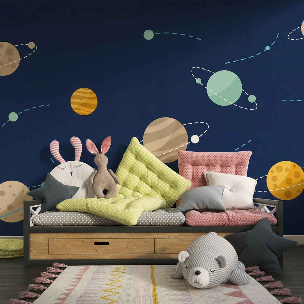 Lastenhuoneen tapetti | Värikkäät planeetat astralisessa universumissa