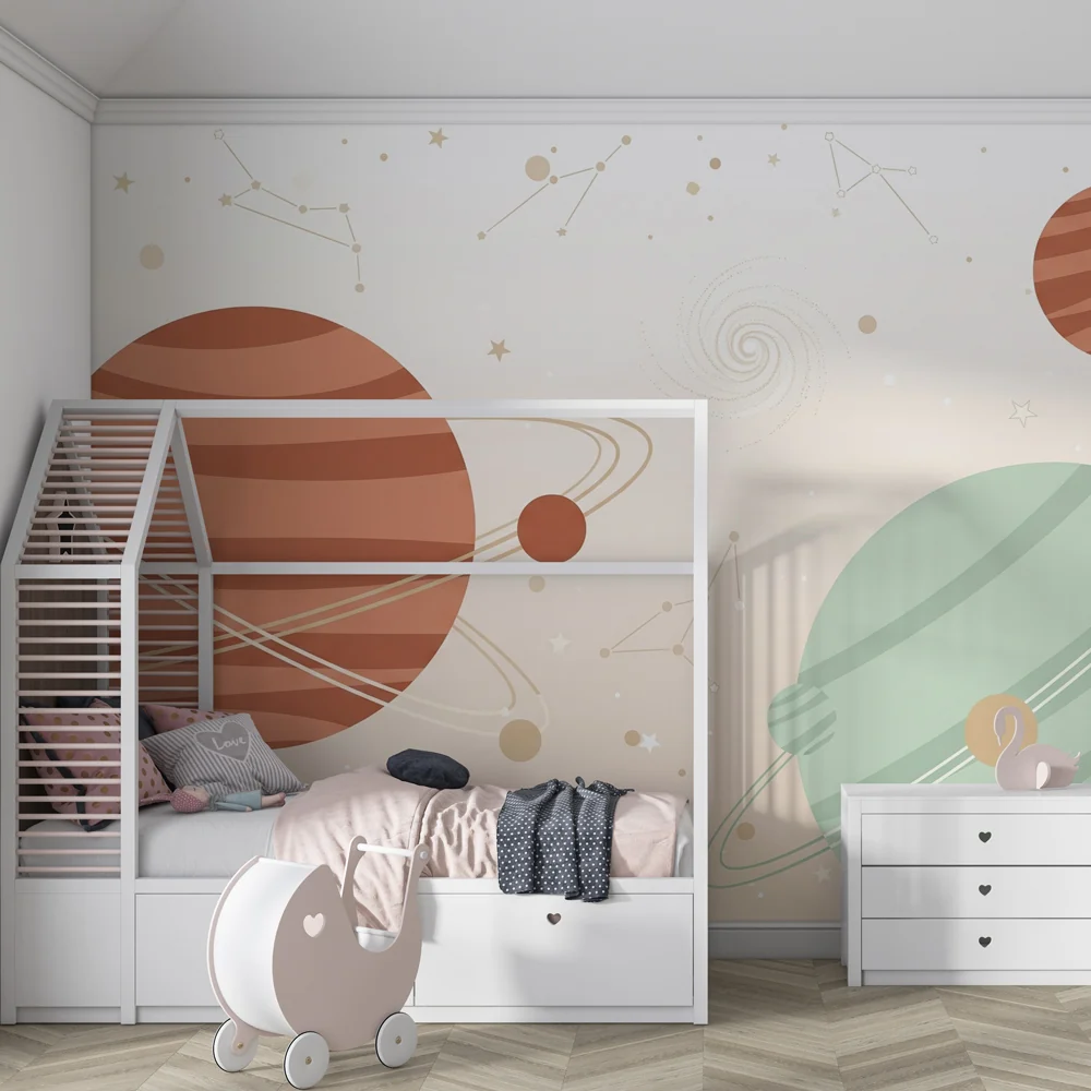 Lastenhuoneen tapetti | Värikkäät universumi ja planeetat