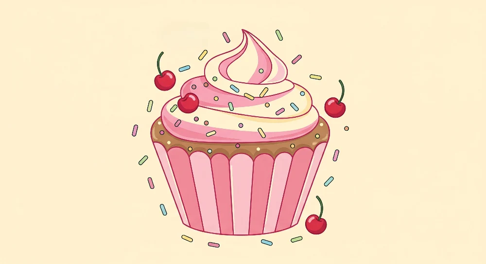 Lastenhuoneen tapetti | Värikäs cupcake kirsikoilla ja kimalteilla
