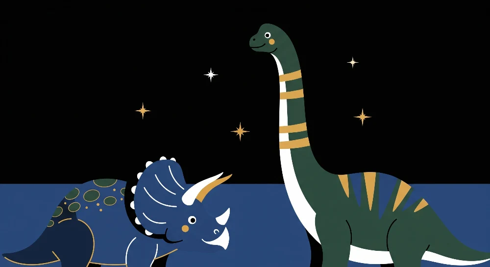Lastenhuoneen tapetti | Värikäs dinosaurusten alla tähtitaivaan alla