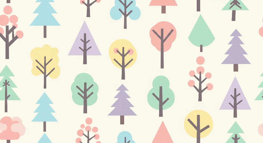Lastenhuoneen tapetti | Värikäs metsä geometrisilla puilla