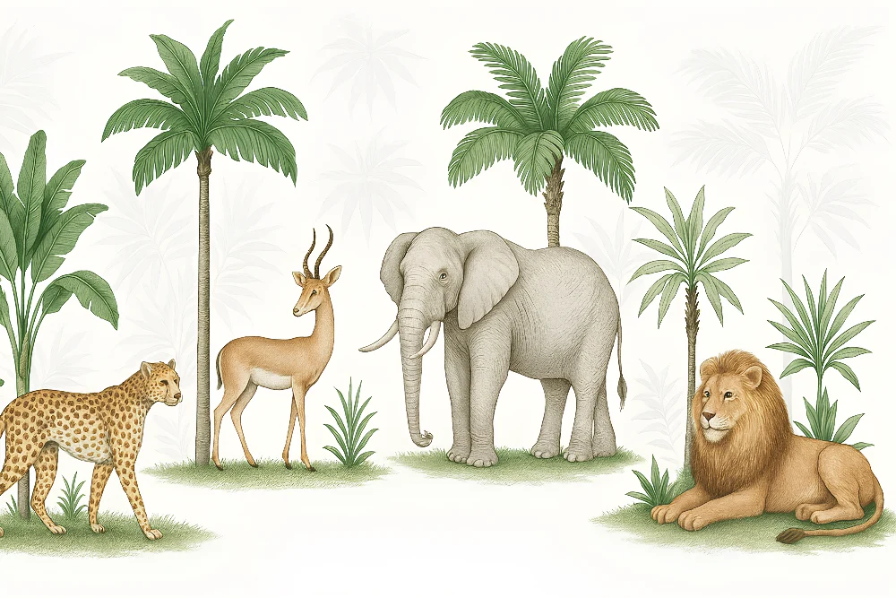 Lastenhuoneen tapetti | Värikäs safari Afrikan eläimillä