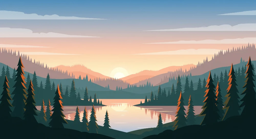 Lastenhuoneen tapetti | Vuoristomaisema järven ja auringonlaskun kanssa