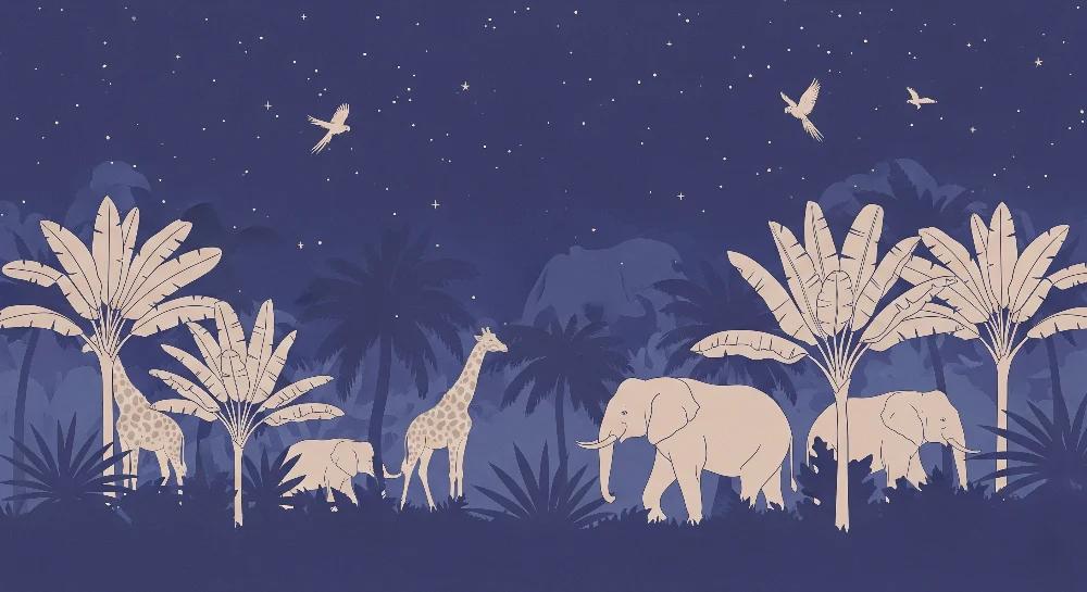 Lastenhuoneen tapetti | Yöllinen safariseikkailu tähtien alla