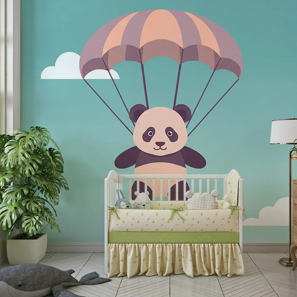 Lastenhuoneen tapetti | Ystävällinen pandaparasiutissa