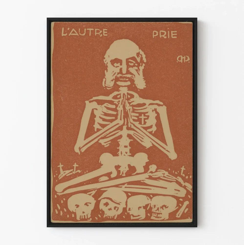 L'Autre Prié - Sepia-tyylinen luurankokuvitus juliste