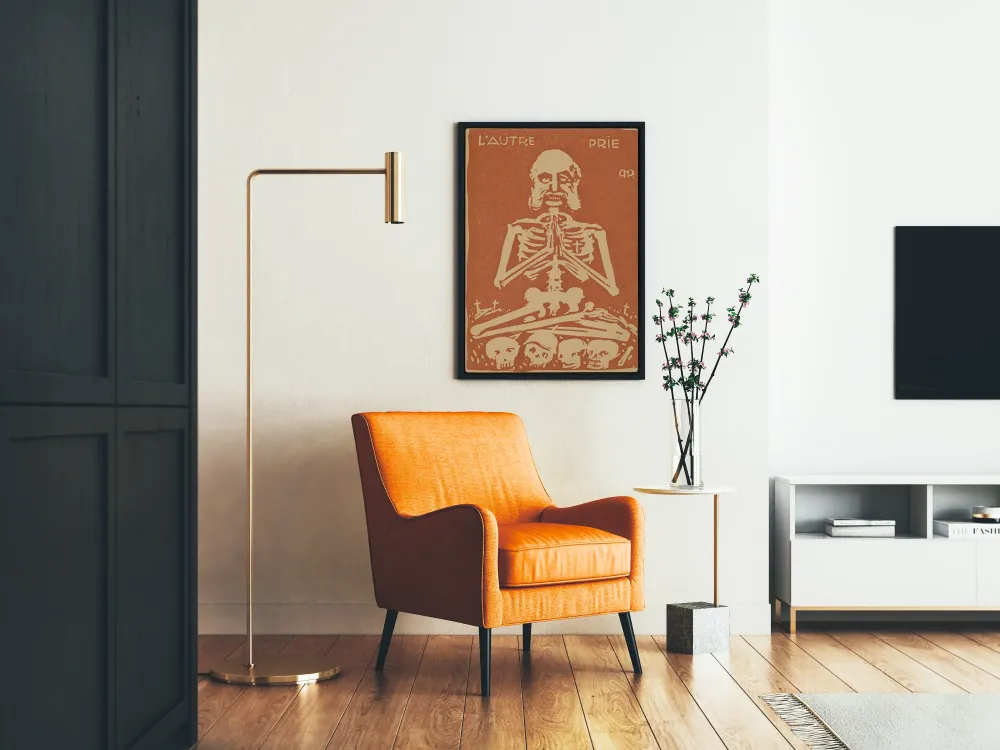 L'Autre Prié - Sepia-tyylinen luurankokuvitus juliste