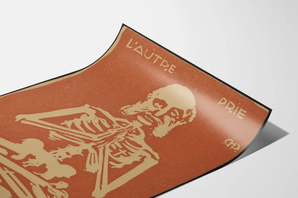 L'Autre Prié - Sepia-tyylinen luurankokuvitus juliste