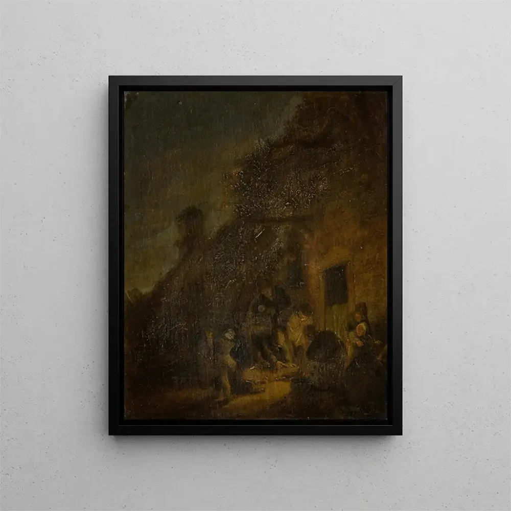 Maalaus Abattre un cochon à la lueur d'une torche - Adriaen van Ostade | Taidetuloste