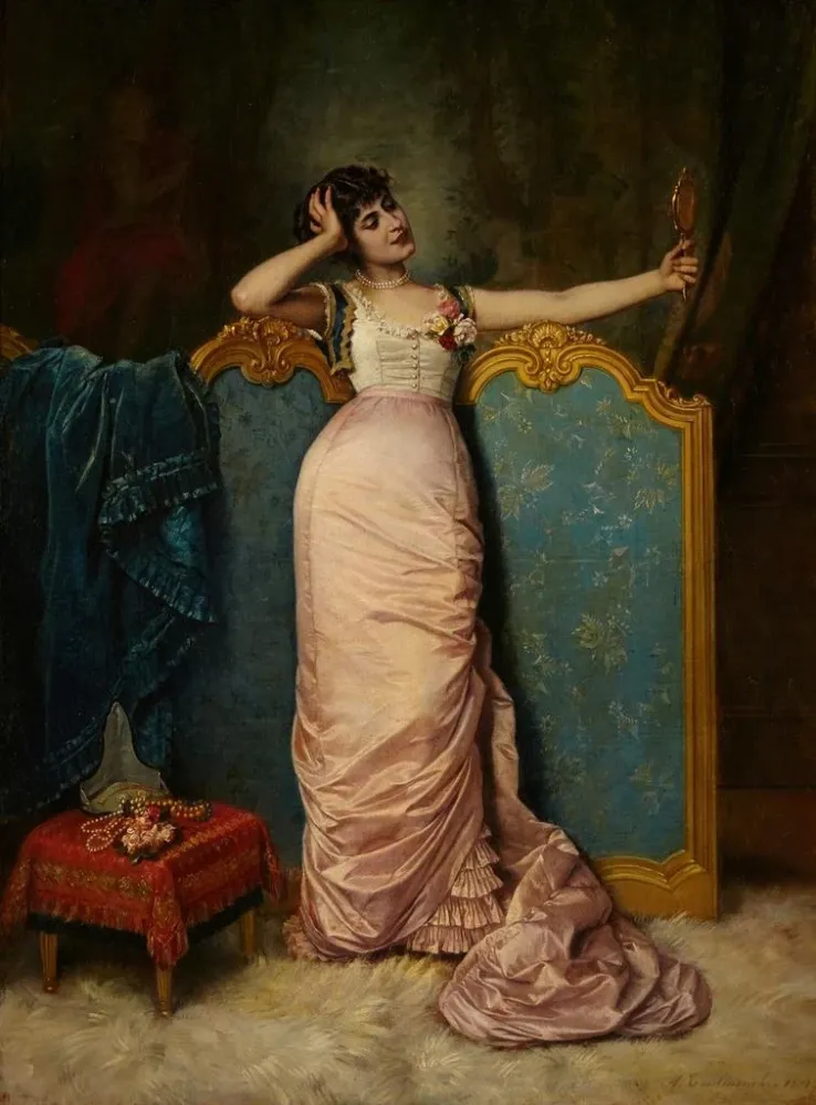 Maalaus Admirant son apparence - Auguste Toulmouche | Taidetuloste