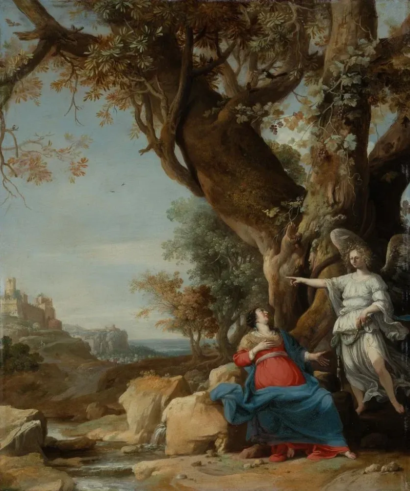 Maalaus Agar et l'ange - Bartholomeus Breenbergh | Taidetuloste