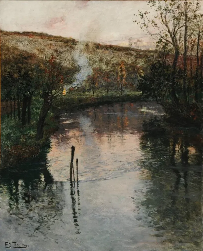 Maalaus Auringonlasku Arques'n yli Piquignyssä - Frits Thaulow | Taidetuloste