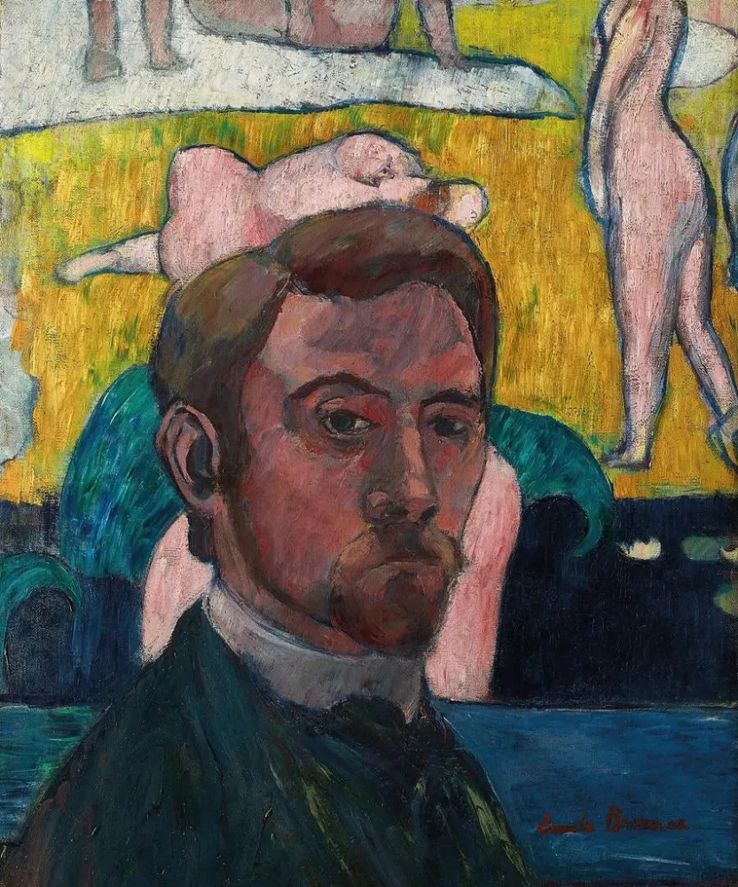 Maalaus Autoportrait au tableau : Baigneuses, la vache rouge - Émile Bernard | Taidetuloste