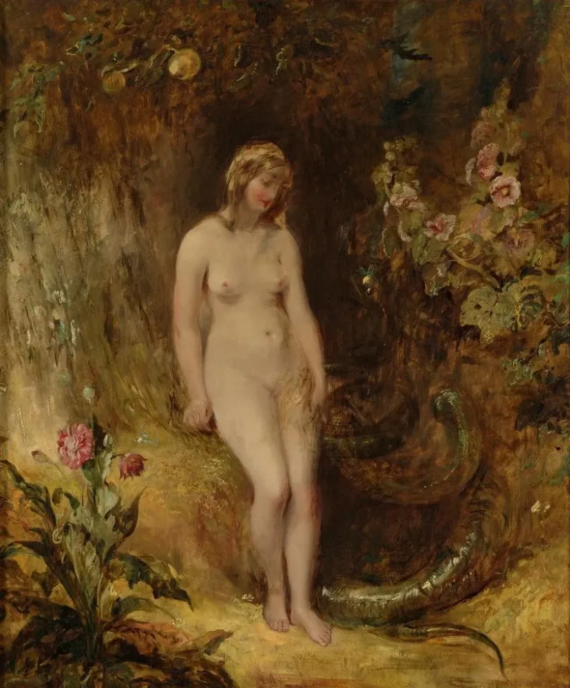 Maalaus Ève avec le serpent - Alfred Joseph Woolmer | Taidetuloste