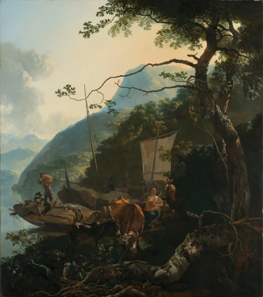 Maalaus Bateaux amarrés sur le rivage d'un lac italien - Adam Pynacker | Taidetuloste