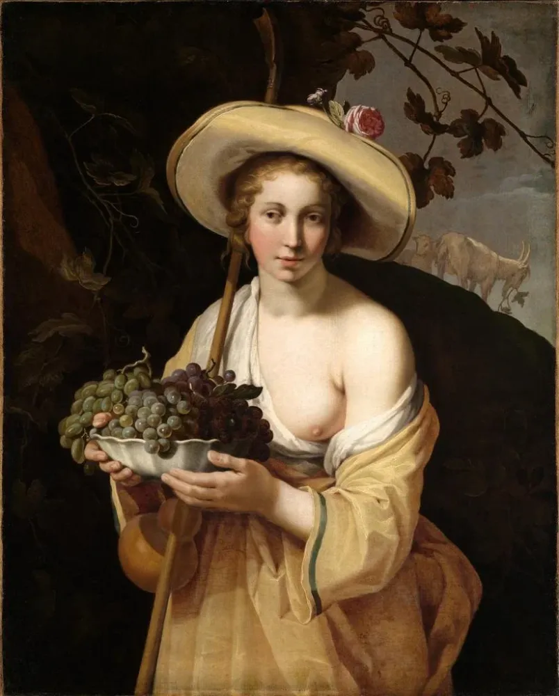 Maalaus Bergère avec un bol de raisins - Abraham Bloemaert | Taidetuloste