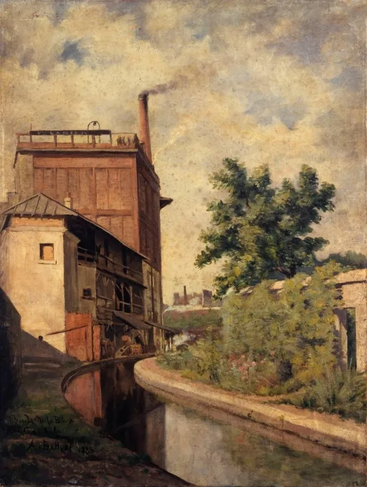 Maalaus La Bièvre rue Croulebarbe Usine de la veuve Lanier - Alfred Louis Bahuet | Taidetuloste