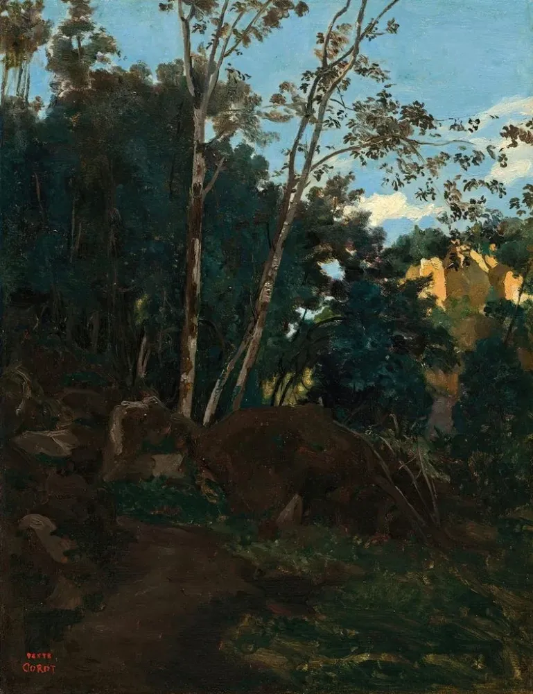 Maalaus Bosquet d’arbres parmi les rochers, Civita Castellana - Jean - Baptiste Camille Corot | Taidetuloste