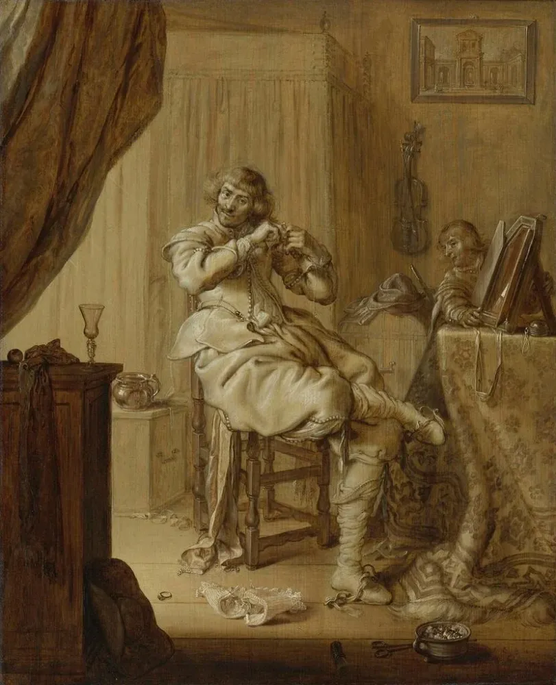 Maalaus Un cavalier à sa toilette, peut-être un autoportrait - Adriaen Pietersz van de Venne | Taidetuloste