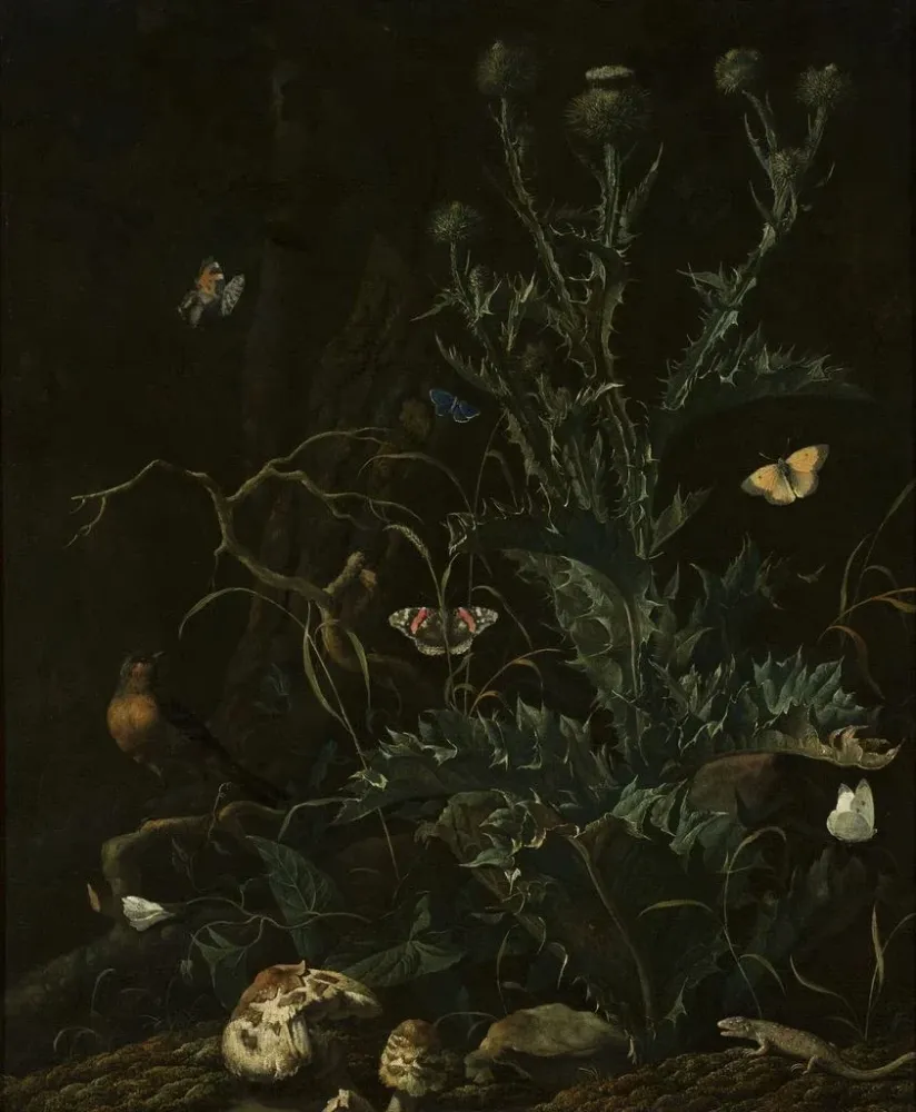 Maalaus Chardons, papillons et un lézard - Abraham Jansz Begeyn | Taidetuloste