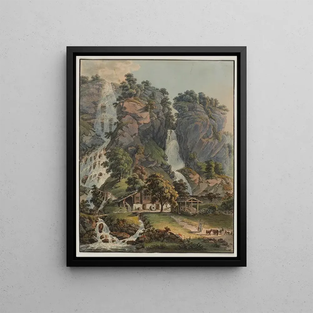 Maalaus Chutes du Dorf et Alpbach à Meyringen - Gabriel Lory L'ancien