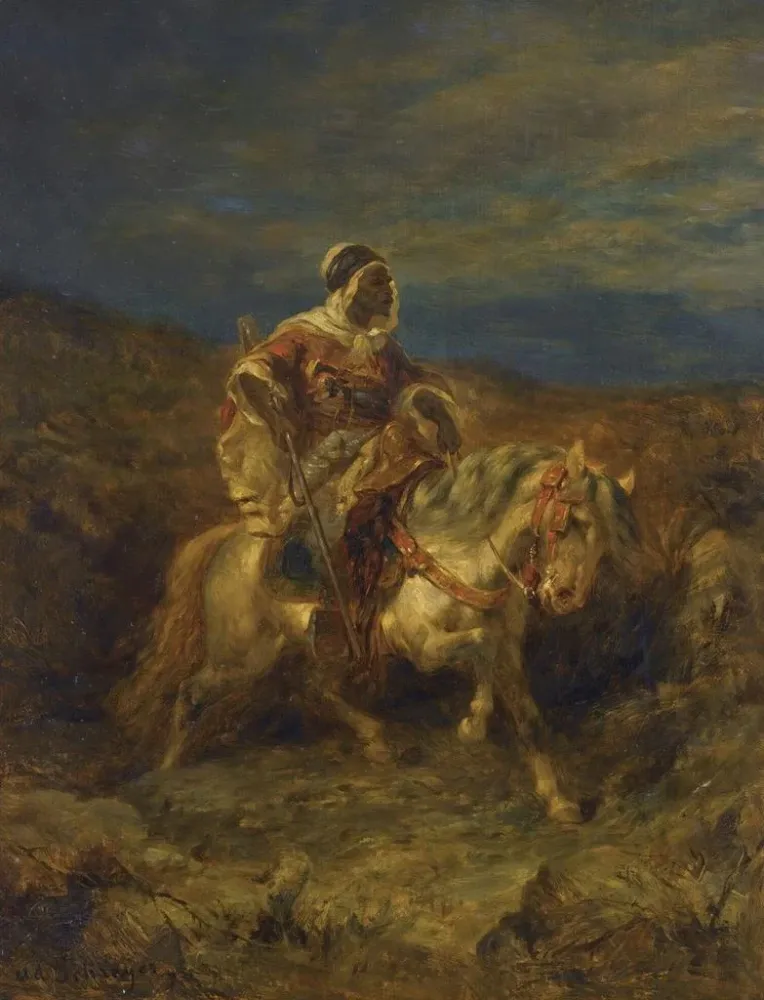 Maalaus Un éclaireur arabe à cheval - Adolf Schreyer | Taidetuloste