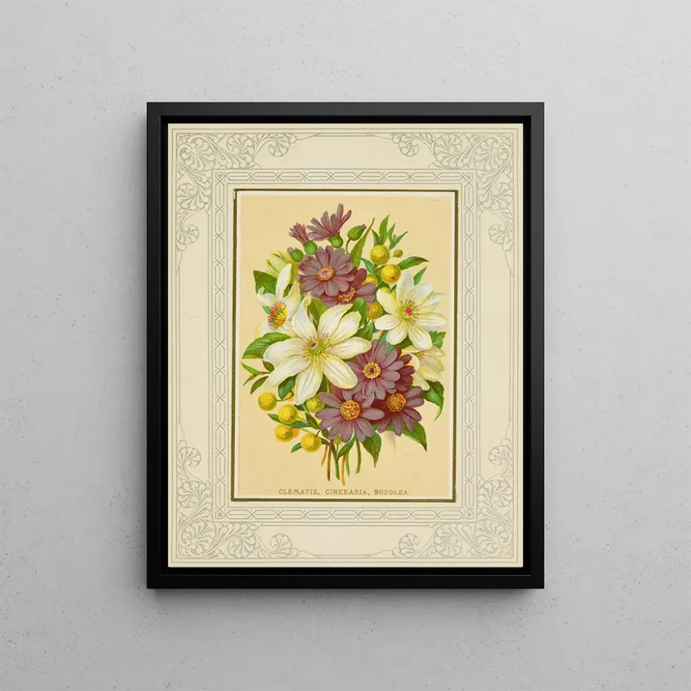 Maalaus Clématite, cineraria, buddleia - Marcus Ward & Co. | Taidetuloste