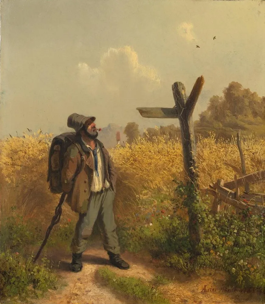 Maalaus Le clochard au panneau indicateur - Adolf Heinrich Lier | Taidetuloste