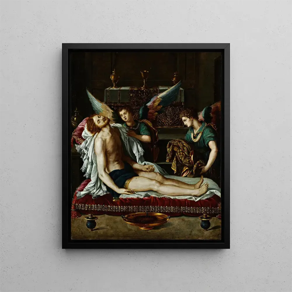 Maalaus Le Corps du Christ oint par deux anges - Alessandro Allori | Taidetuloste