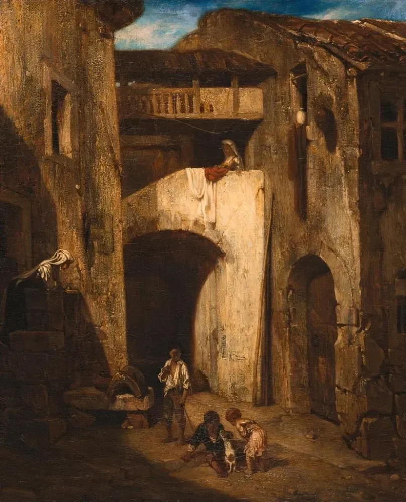 Maalaus Cour italienne - Alexandre-Gabriel Decamps | Taidetuloste