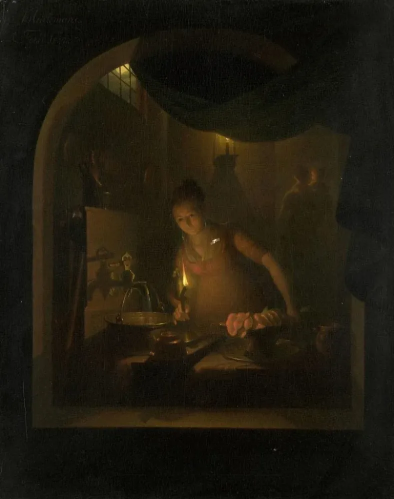 Maalaus Cuisine par lamplight - Adriaan Meulemans | Taidetuloste