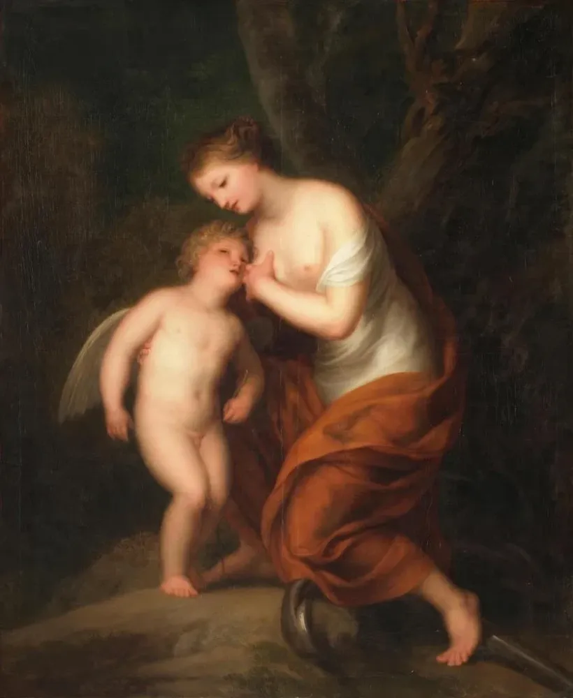 Maalaus Cupidon nourri par l'espoir - Andries Cornelis Lens | Taidetuloste