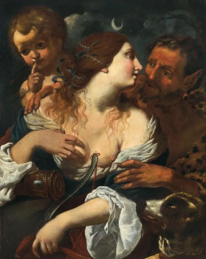 Maalaus Diane, satyre ja Cupidon - Alessandro Rosi | Taidetuloste