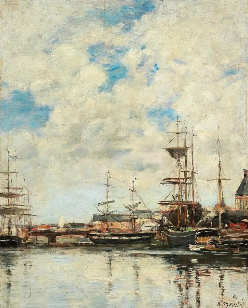 Maalaus Dunkerque purjeveneet satama-alue - Eugène Boudin | Taidetuloste