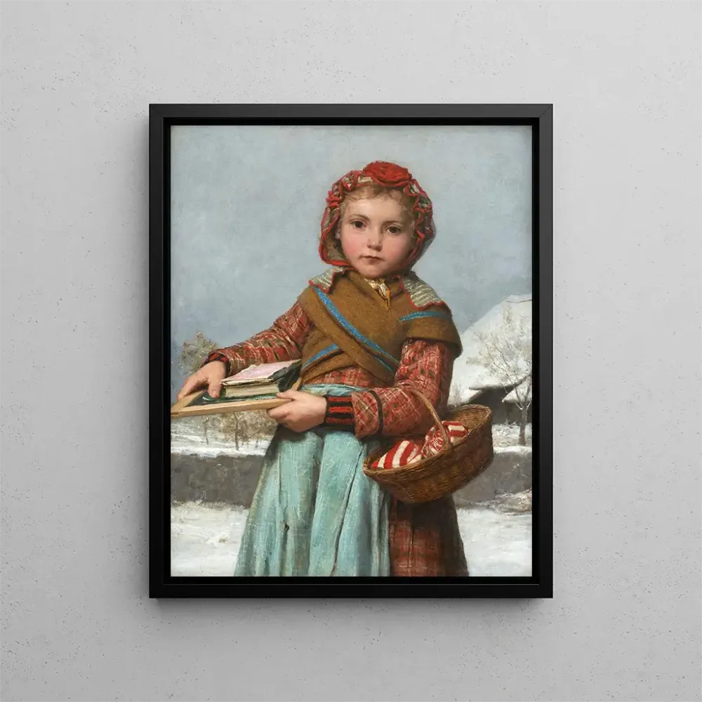 Maalaus Ecolière avec ardoise et panier à couture - Albert Anker | Taidetuloste
