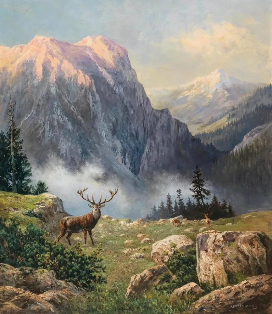Maalaus Un Eight-Pointer dans les montagnes - Arthur Graf Polzer-Hoditz | Taidetuloste