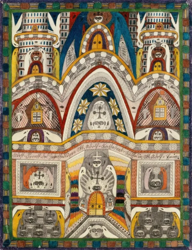 Maalaus Façade ouest du navire de la cathédrale Saint-Adolf de la Dîme dans la maison Saint-Adolf - Adolf Wölfli | Taidetu...
