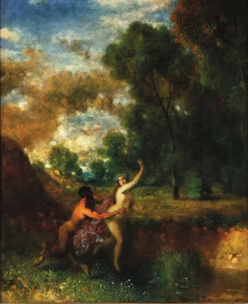 Maalaus Un faune et une nymphe - August Richard Zimmermann | Taidetuloste