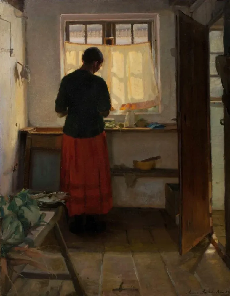 Maalaus La femme de chambre dans la cuisine - Anna Ancher | Taidetuloste