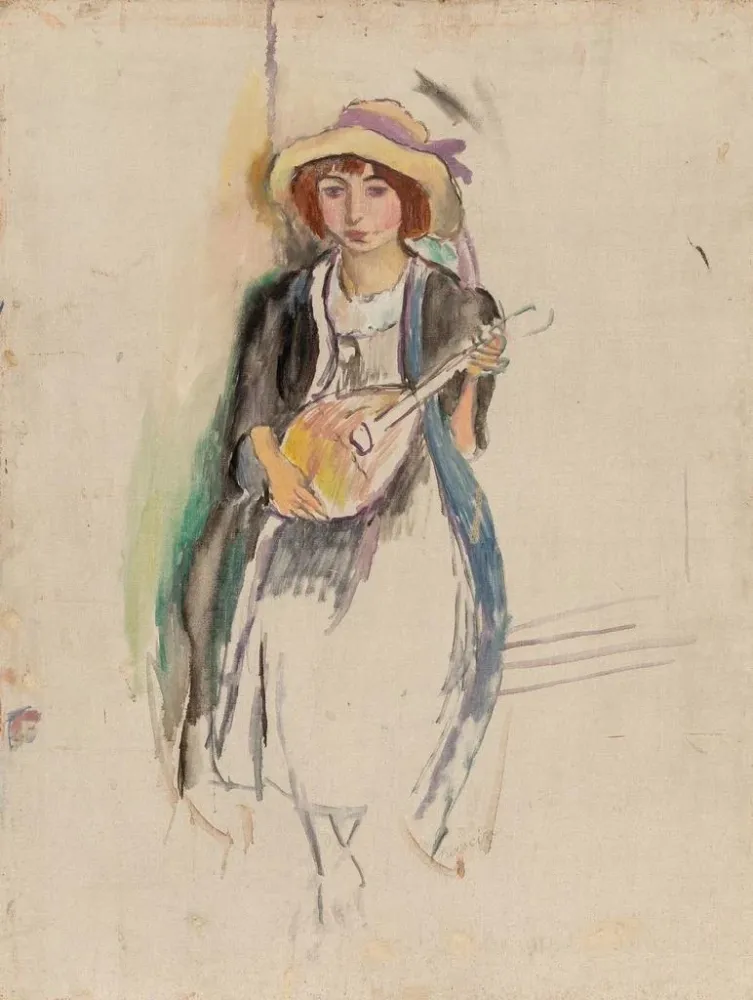 Maalaus Fille à la mandoline - Jules Pascin | Taidetuloste