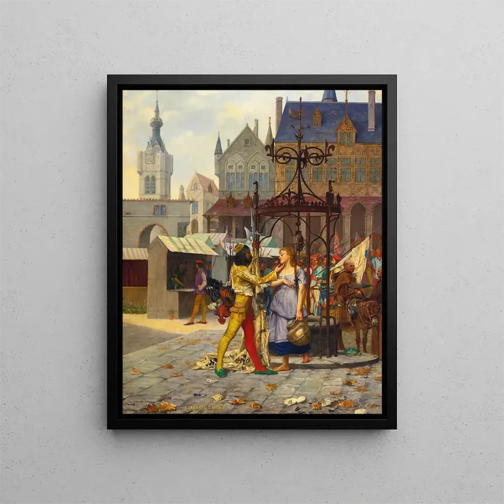 Maalaus Flirt sur la place de la ville - Adolphe Alexandre Lesrel | Taidetuloste