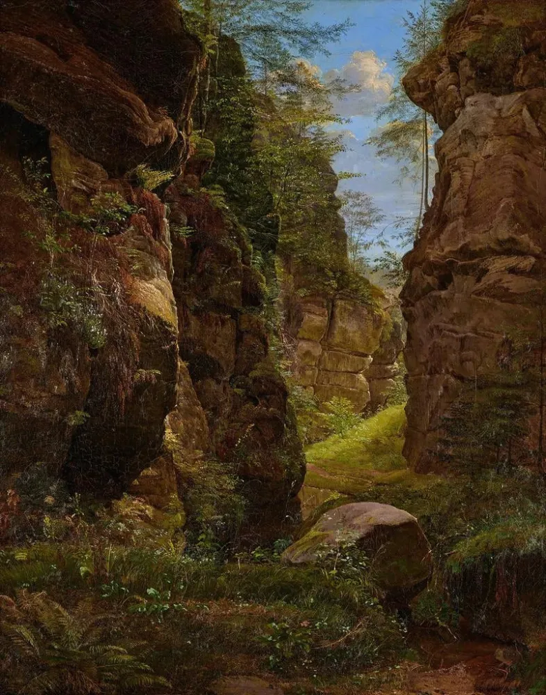 Maalaus Gorge rocheuse dans l'Uttewalder Grund en Suisse saxonne - August Heinrich