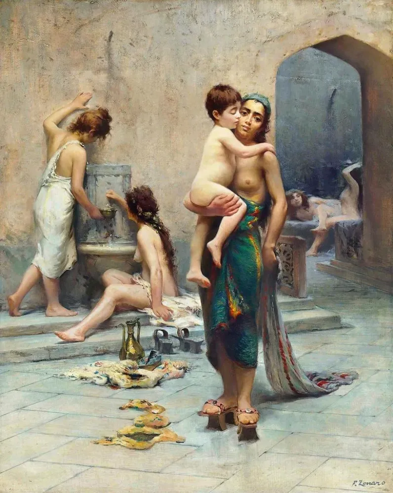 Maalaus Hamam, kylpy - Fausto Zonaro | Taidetuloste
