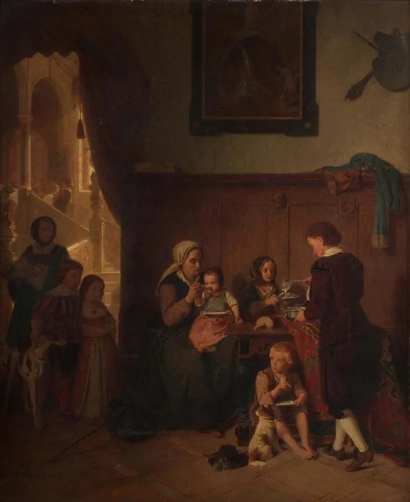 Maalaus Héberger une famille pauvre - August Friedrich Siegert | Taidetuloste
