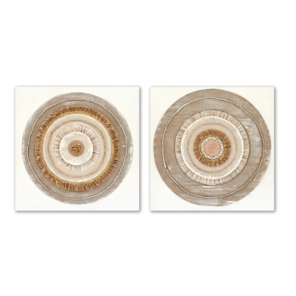 Maalaus Home ESPRIT Beige Luonnollinen Ympyrät Skandinaavinen 80 x 3 x 80 cm (2 osaa)