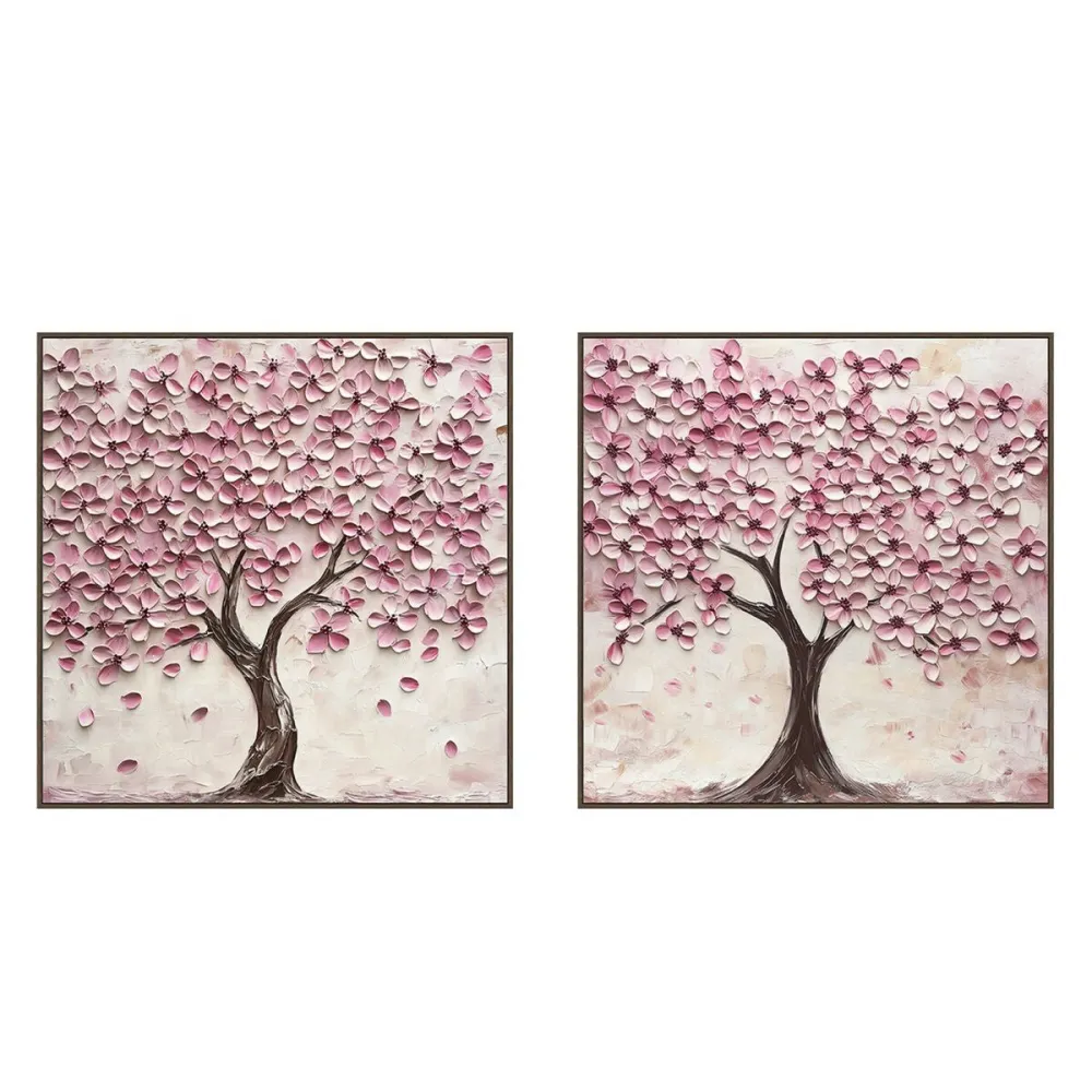 Maalaus Home ESPRIT Beige Pinkki Tummanruskea Romanttinen 103 x 4,5 x 103 cm (2 osaa)